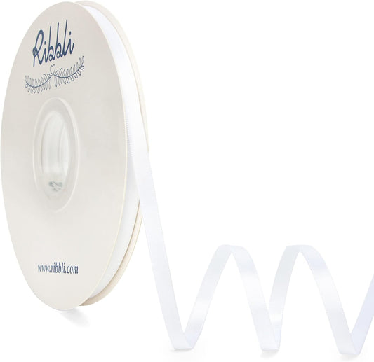 Ribbli White Satin Ribbon,Double Faced Satin 1/4 inch x Continuous 50 Yards,White Ribbon Use for Bows Bouquet,Gift Wrapping,Wedding Decoration,Floral Arrangement