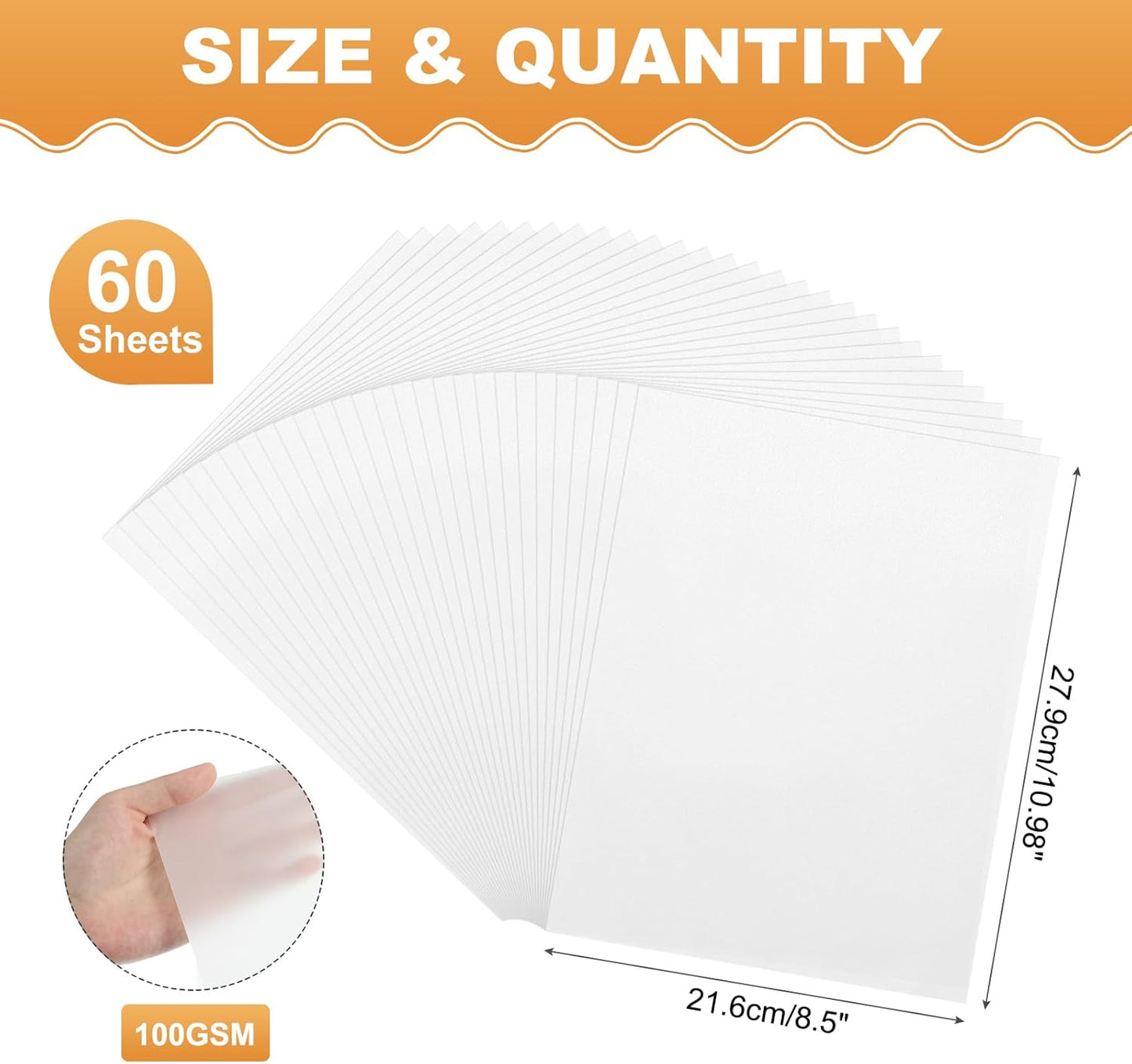 MECCANIXITY 60 Sheet Colored Vellum Paper 8.5" x 11", 100gsm Translucent Printable Vellum Sheets for Printing Wedding Invitations Inkjet Laser Printer, White