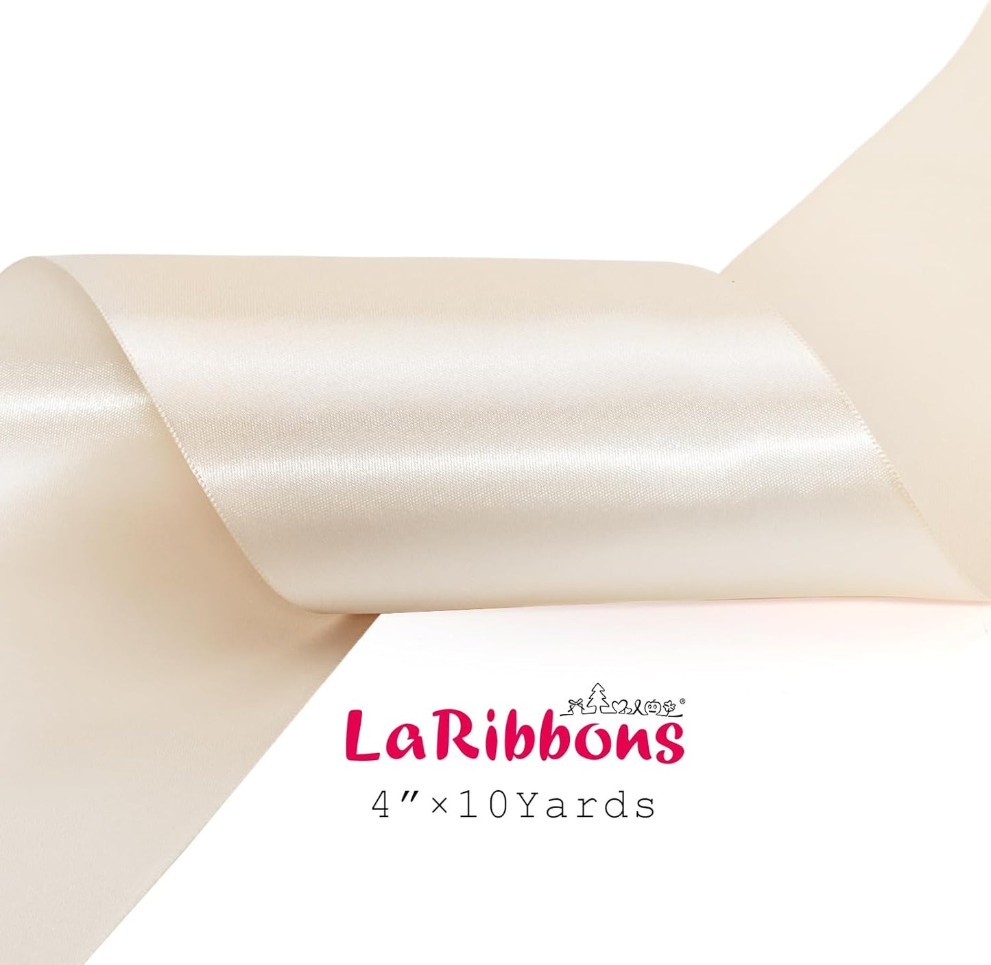 LaRibbons Nude Satin Ribbon 4 Inch 10 Yards Double Faced Luxury Nude Silk Ribbon for Gift Wrapping Flower Bouquets Bow Christmas Wedding Party Decoration