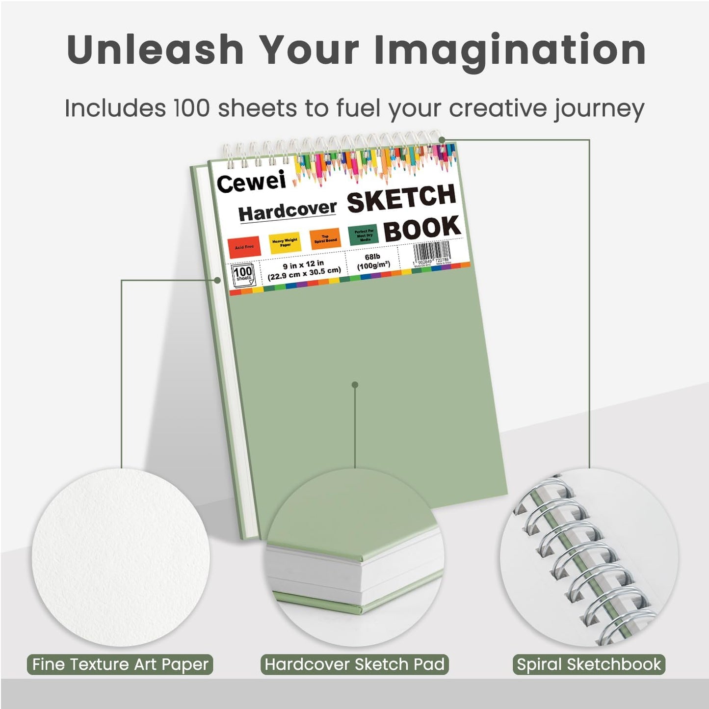 Sketch Pad 9x12 Inch, 1 Pack-100 Sheets Spiral Drawing Paper for Kids，68lb/100gsm Drawing Sketchbook for Kids Ages 8-12, Drawing Book for Adults, Teens, Painting, Drawing & Art Supplies.