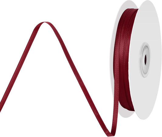 1/8 Inch X 100 Yards Sherry Satin Thin Ribbon Solid Color Double Faced Ribbons Perfect for Crafts Wedding Decor Bow Making Arts Sewing and More