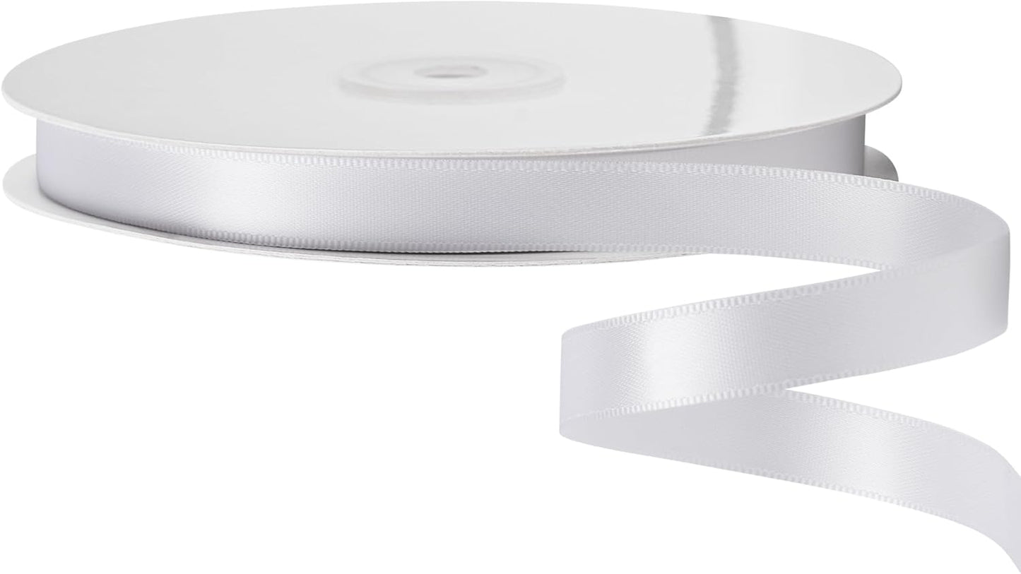 LIUYAXI White Stain Ribbon, 5/8" X Continuous 50 Yards, Double Faced Fabric Ribbon Perfect for Gift Wrapping Wedding Birthday Party Christmas Hair Floral Craft Baby Shower