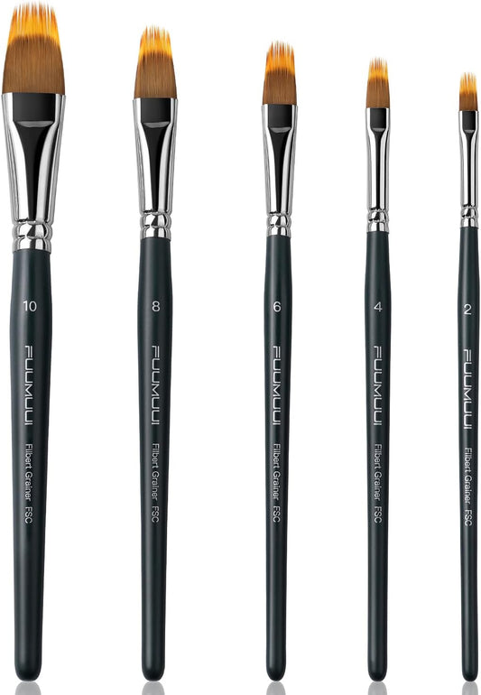 5pcs Dual-Layer Grainer Brush Set- Fuumuui Professional Synthetic Filbert Comb Brushes for Unique Texture Painting Perfect for Artists Acrylic, Watercolor and Oil
