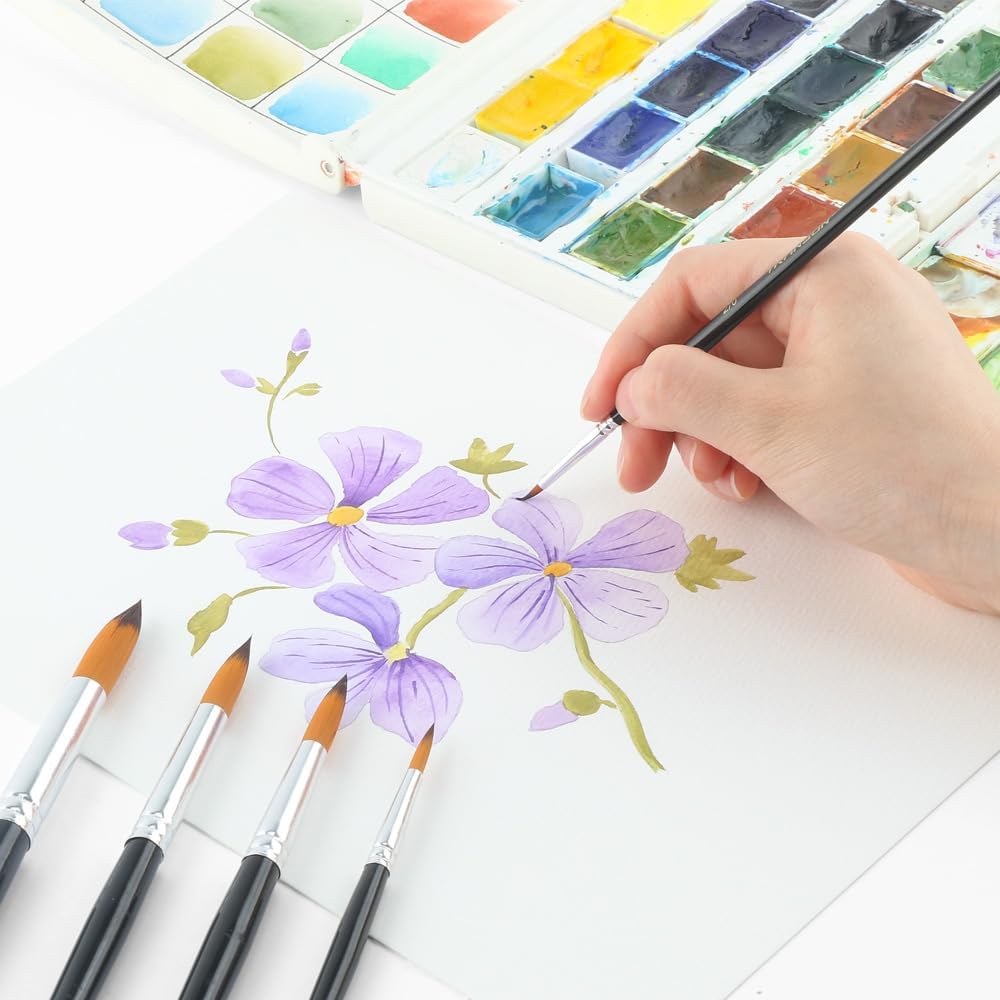 Transon 11pcs Round Paint Brush Basic Set for Watercolor, Acrylic, Gouache, Ink, and Tempera Painting