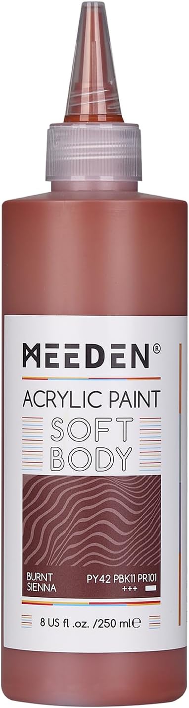 MEEDEN Soft Body Acrylic Paint: Burnt Sienna Matte Finish - 250ml/8.45oz Bulk Acrylic Colors in Ergonomic Bottle - Fluid Flow Art Paints for Artists Canvas Painting