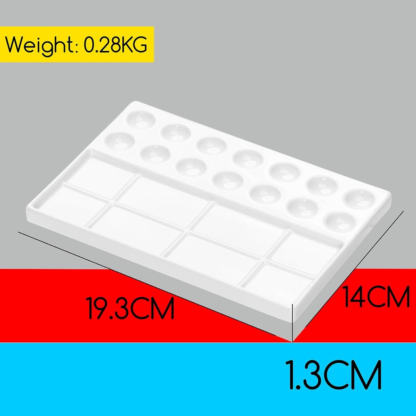 MEEDEN 22-Well Ceramic Watercolor Palette, Rectangle Porcelain Artist Paint Palette, 7.6'' × 5.5'' Ceramic Mixing Tray for Gouache, Watercolor, Acrylic Painting