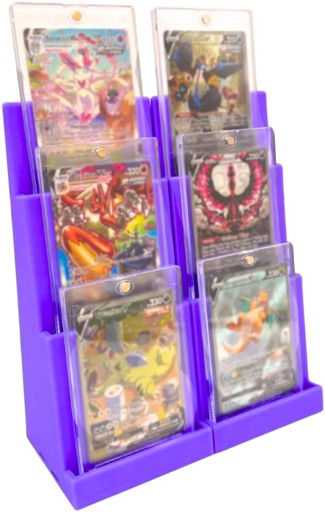 Magnetic Card Holder Stadium Displays - Purple (2 Pack), Compatible with Ultra Pro Protectors - Trading Card Holder - Card Stand - Sports Card Display (Galaxy Red)