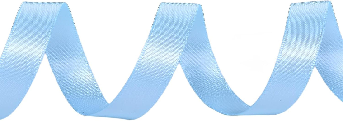 YAMA Light Blue Double Faced Satin Ribbon 1/2 Inch 25 Yards Thin Baby Blue Fabric Ribbon for Gift Wrapping Crafts Hair Bows Wedding Party Decoration