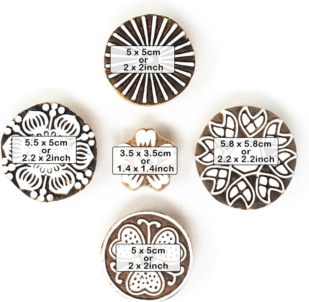 Hashcart Wooden Indian Traditional Design Printing Stamps/Blocks for Printing Saree Border/Dresses/Craft Card Making/Scrapbook/Clay Pottery (Set of 5)