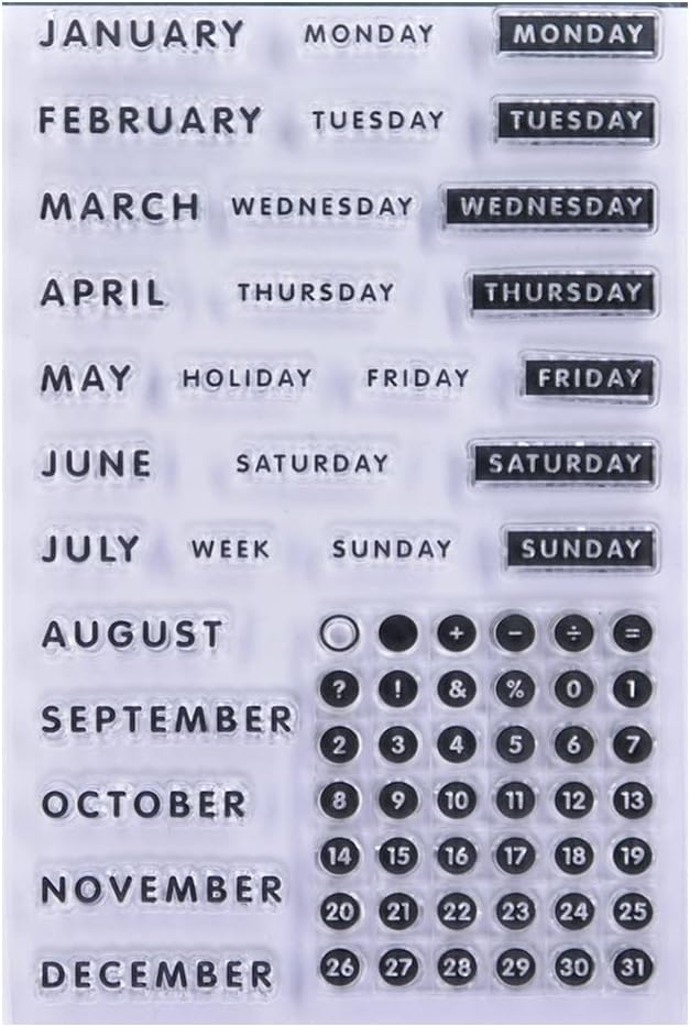 Calendar Month Week Date December Monday Holiday Sunday Clear Stamps for Card Making Decoration and DIY Scrapbooking 2111511