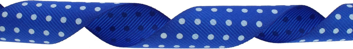 Polka Dot Grosgrain Ribbon 25 Yard Each Roll 100% Polyester (1", Royal Blue)
