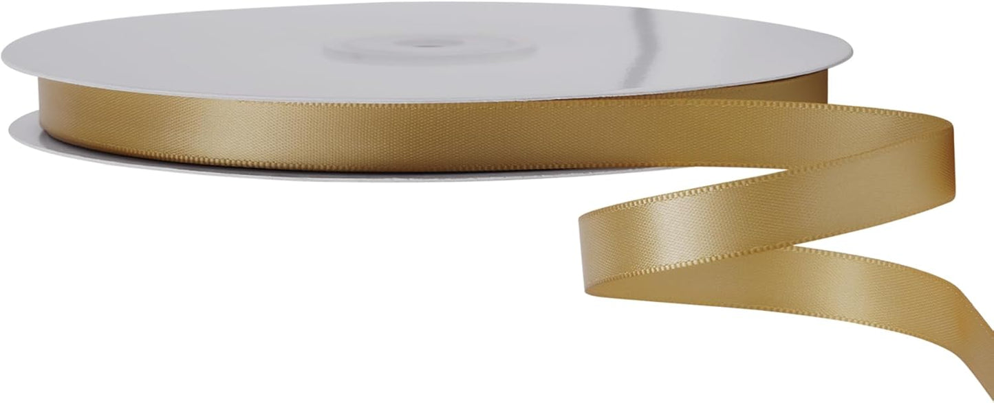 LIUYAXI Pale Gold Double Faced Satin Ribbon, 3/8" X Continuous 25 Yards, Ribbons Perfect for Gift Wrapping Bows Bouquet Wedding Decor DIY Craft and More