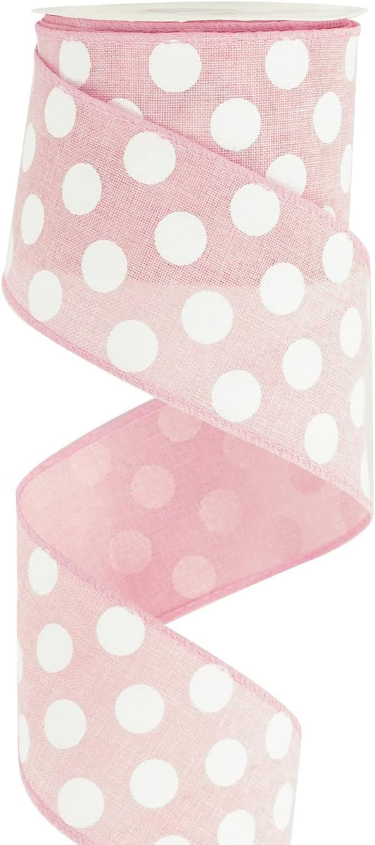 MEEDEE Pink Polka Dot Ribbon - 2.5 inch Wired Ribbon for Baby Girl Wreaths & Crafts, 10 Yards
