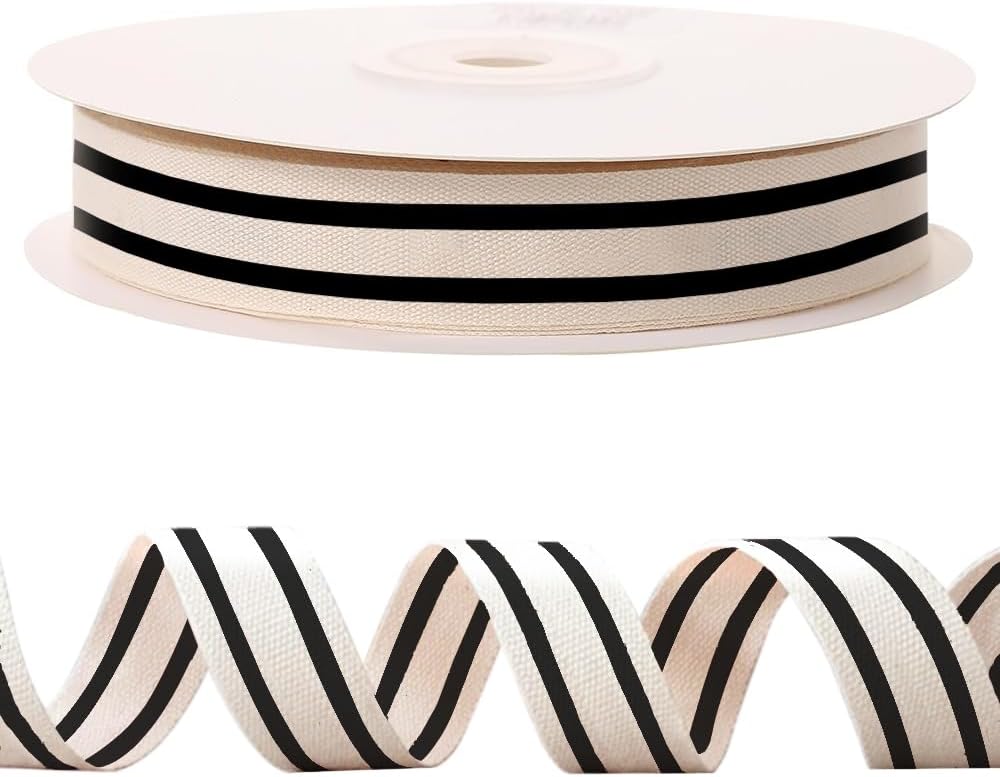 10 Yards × 3/5 Inch Black Natural Cotton Ribbon, Double Sided Webbing Straps Ribbons, Birthday Wedding Valentines Ribbons for Crafting, DIY Sewing, Gift Wrapping