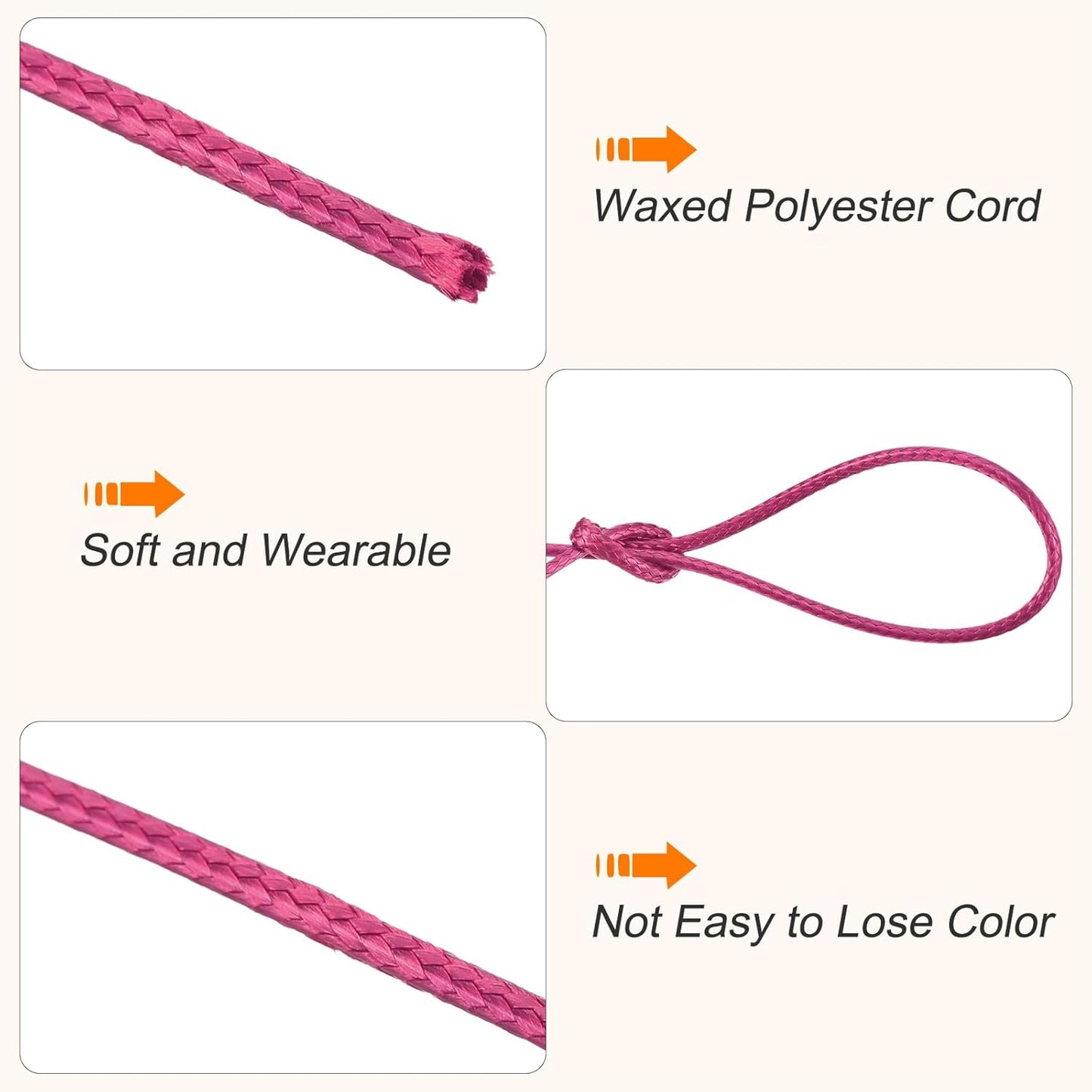 MECCANIXITY Waxed Cord 0.8mm Waxed Polyester Cord 175 Yard Wax String for Bracelet Making,Necklaces, Beading,Jewelry Making and DIY Crafts(Dark Rose Red)