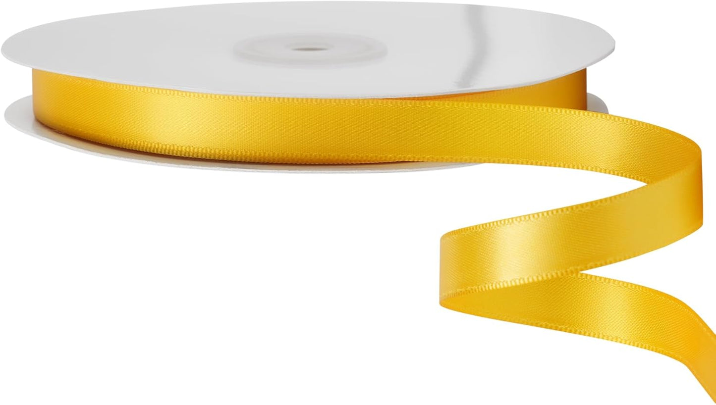 LIUYAXI Yellow Satin Ribbon, Double Faced 1/2" X Continuous 25 Yards Ribbons Perfect for Gift Wrapping Bows Bouquet Wedding Craft and More