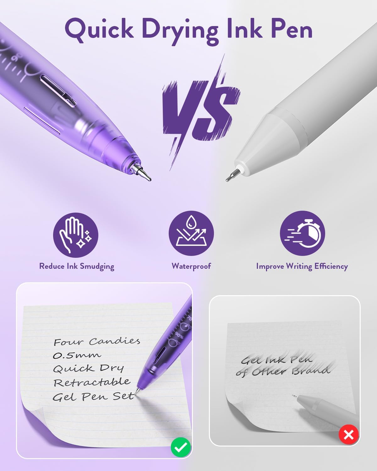 Four Candies 12Pack 0.5mm Black Ink Quick Dry Retractable Gel Pen Set, Cute Transparent Pastel Fine Point Note Taking Aesthetic lnk Pens, Comfort Grip Drawing Writing School Office Home (Black)