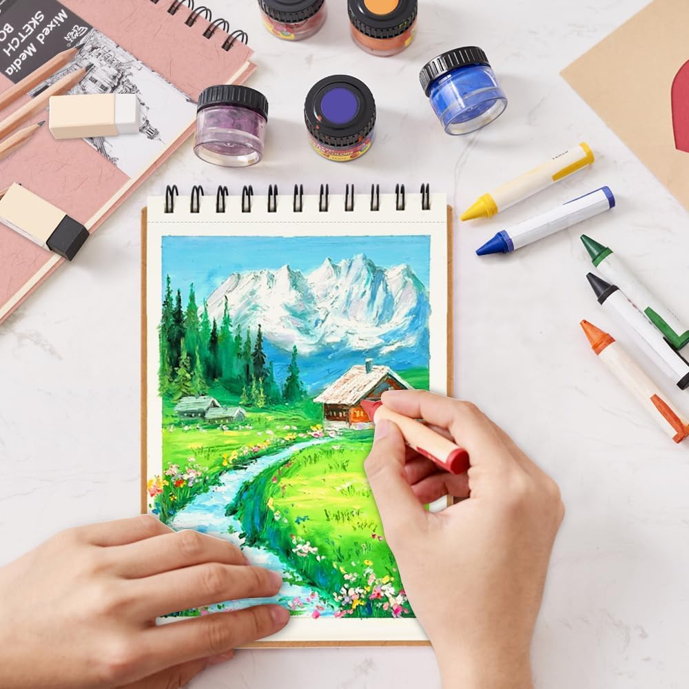 8.3x5.8 Sketch Book, Top Spiral Bound Sketch Pad, 60sheets 92lb/150gsm Nature White Paper, Acid-Free Mixed Media Paper for Painting, Dawing & Art Supplies. N-Ginger