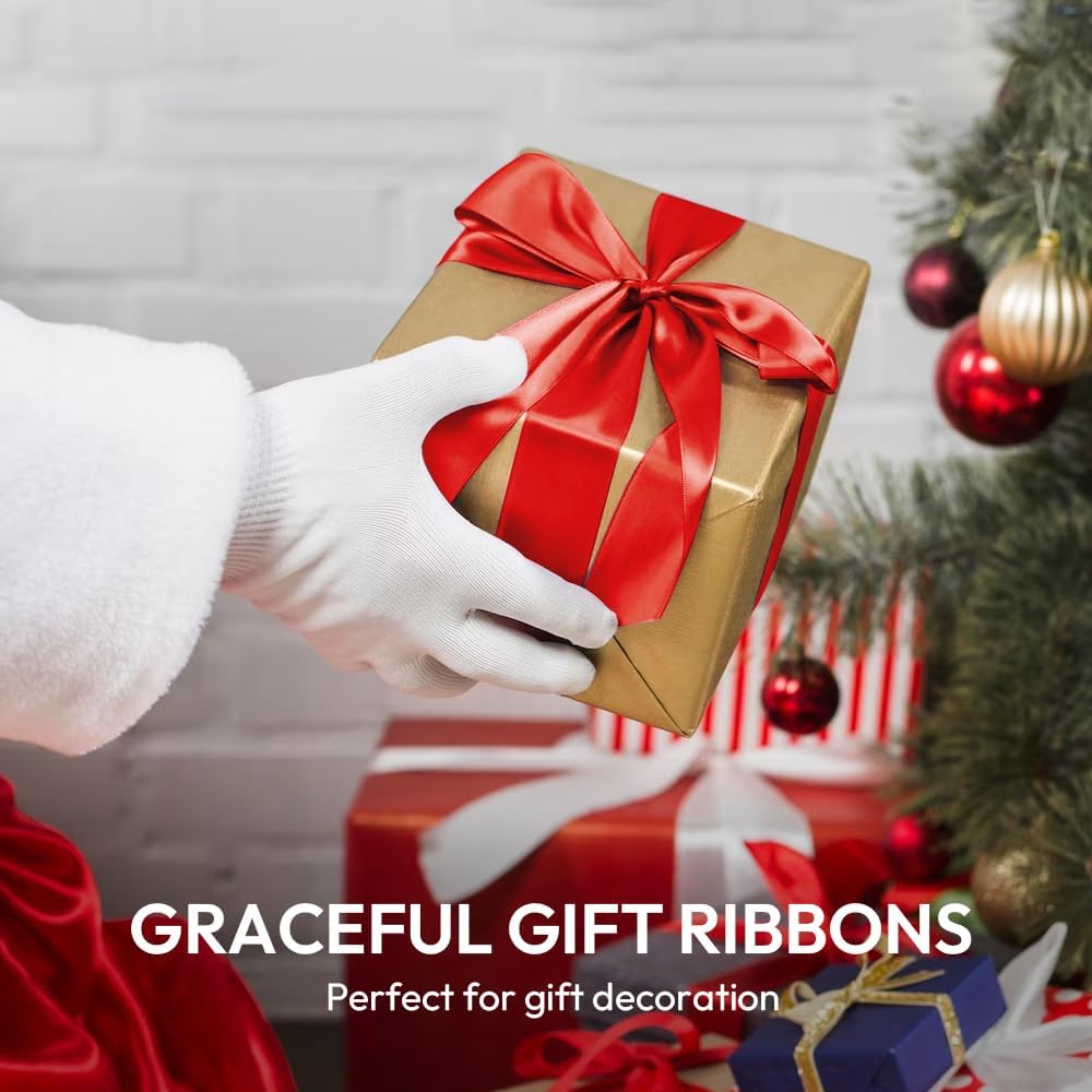 1" Width x 50 Yards Satin Fabric Ribbon, Green Ribbon Perfect for DIY Bows, Swags, Gift Wrapping, Craft, Flower Bouquet，Christmas and Party Decoration