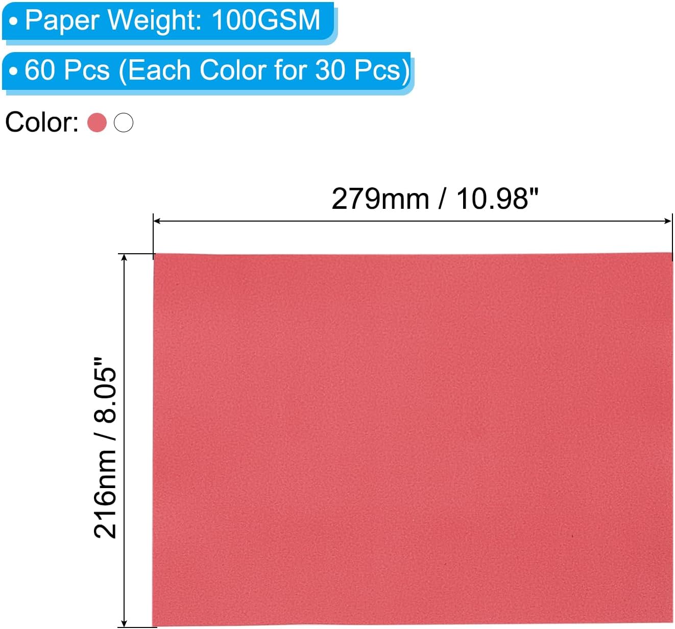 PATIKIL 60 Sheets Vellum Paper 8.5x11inches, Printable Translucent Paper 100GSM Colored for Invitations Laser Inkjet Printing Card Making Crafting Wedding Tracing, Red/White
