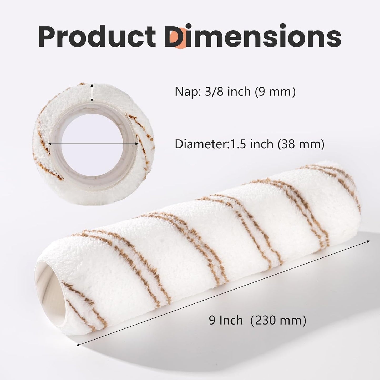 Mister Rui 9 Inch Microfiber Roller Covers 3-Pack, 3/8" Nap Sleeves for Walls & Ceilings, Reusable Paint Rollers for Smooth Finish