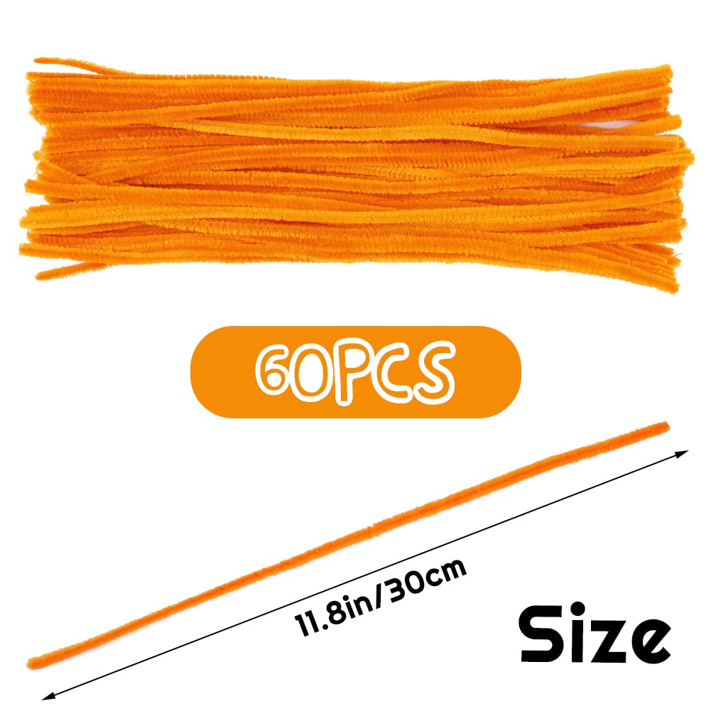 60 PCS Orange Pipe Cleaners, Pipe Cleaners Chenille Stem,Pipe Cleaners Bulk,Art Pipe Cleaners for Creative Home Decoration Supplies and Crafts Project
