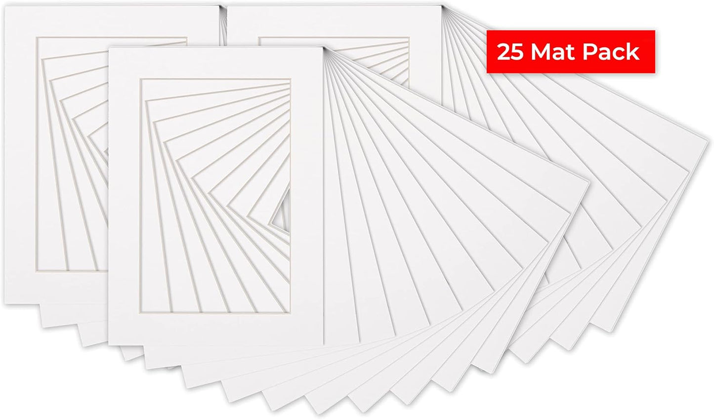 5.5x8.5 Mat for 8.5x11 Frame - Precut Mat Board Acid-Free White 5.5x8.5 Photo Matte For a 8.5x11 Picture Frame, Premium Matboard for Family Photos, Show Kits, Art, Picture Framing, Pack of 25 Mats