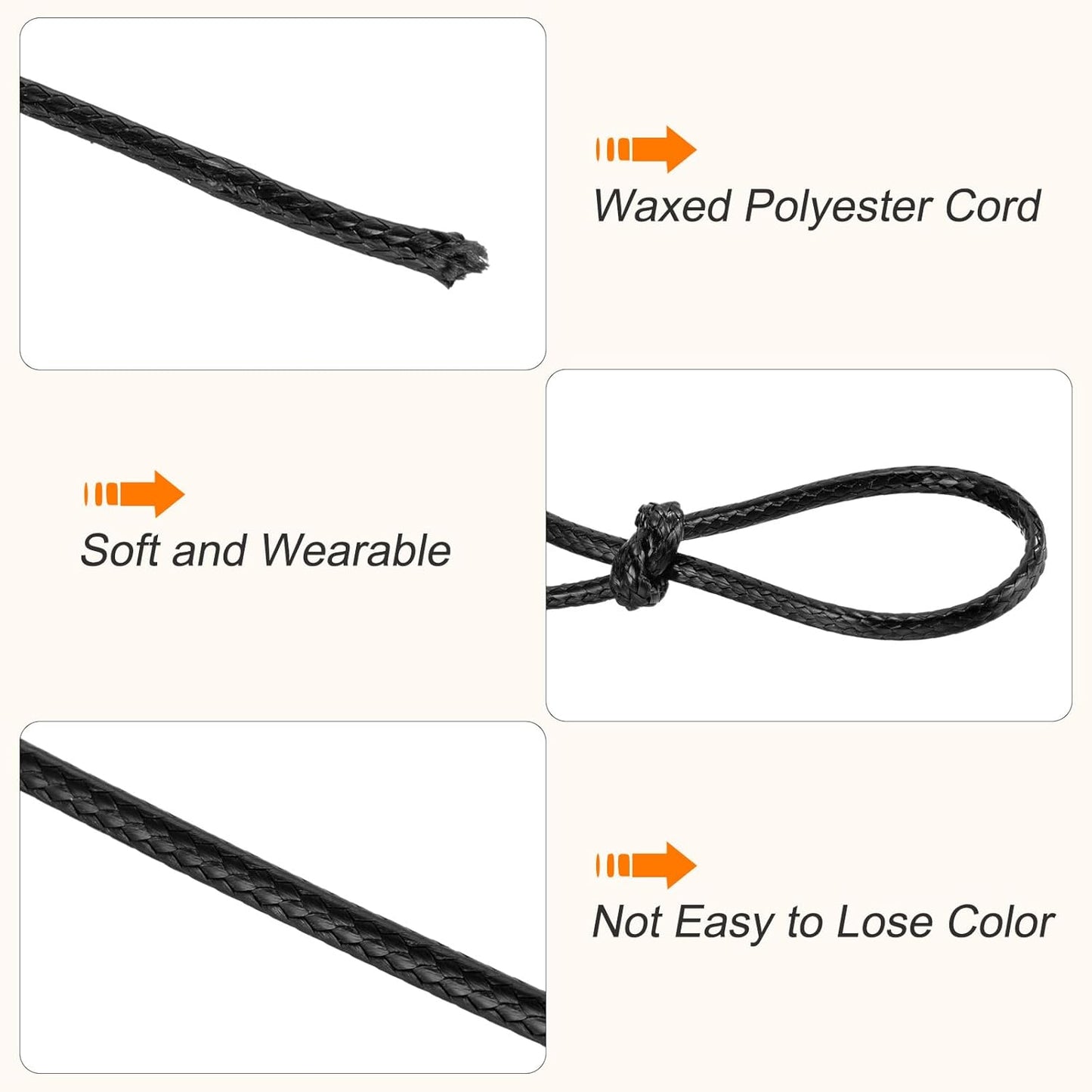 MECCANIXITY Waxed Cord 0.5mm Waxed Polyester Cord 175 Yard Wax String for Bracelet Making, Necklaces, Beading, Jewelry Making and DIY Crafts(Black)