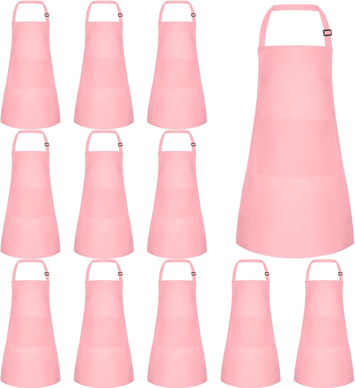 12 Pack Kids Apron Bulk with 2 Pockets Adjustable Chef Art Apron Kids Painting Aprons for Cooking Baking Painting Crafting Grilling Activity（Pink）