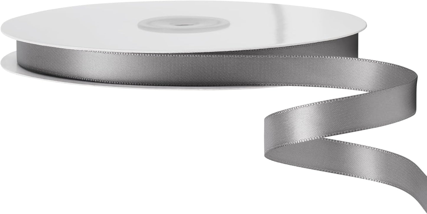 LIUYAXI Silver Double Faced Satin Ribbon, 3/8" X Continuous 25 Yards, Ribbons Perfect for Gift Wrapping Bows Bouquet Wedding Decor DIY Craft and More