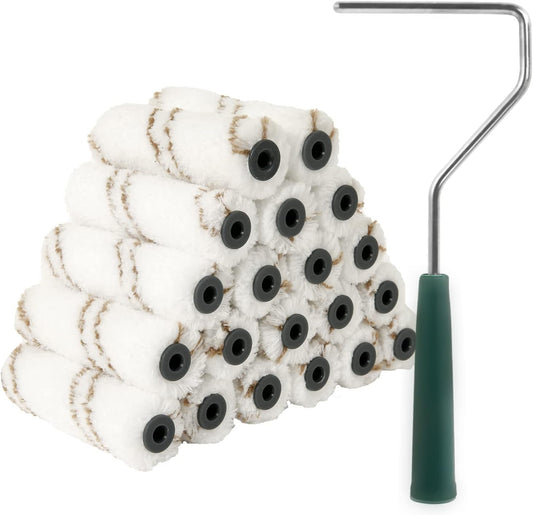 Mister Rui Microfiber Paint Roller Covers, 20 Pack 4 Inch Microfiber Roller Covers with Roller Frame, Mini Rollers for Painting, Small Roller Cover Use with All Paints and Stains