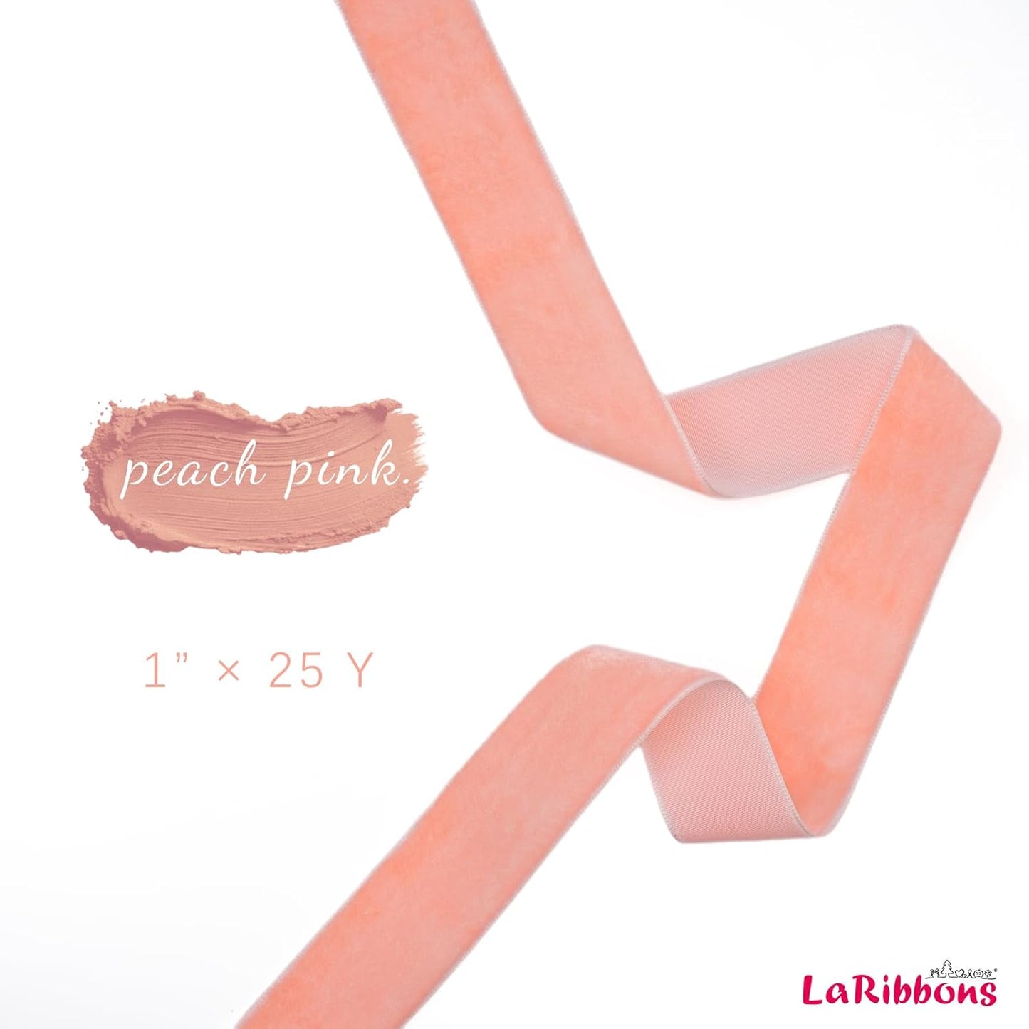 LaRibbons Thin Velvet Ribbon 1 Inch x 25 Yards, Peach Pink Velvet Ribbon for Christmas Tree, Gift Wrapping, Wreath Bow, Outdoor Decoration