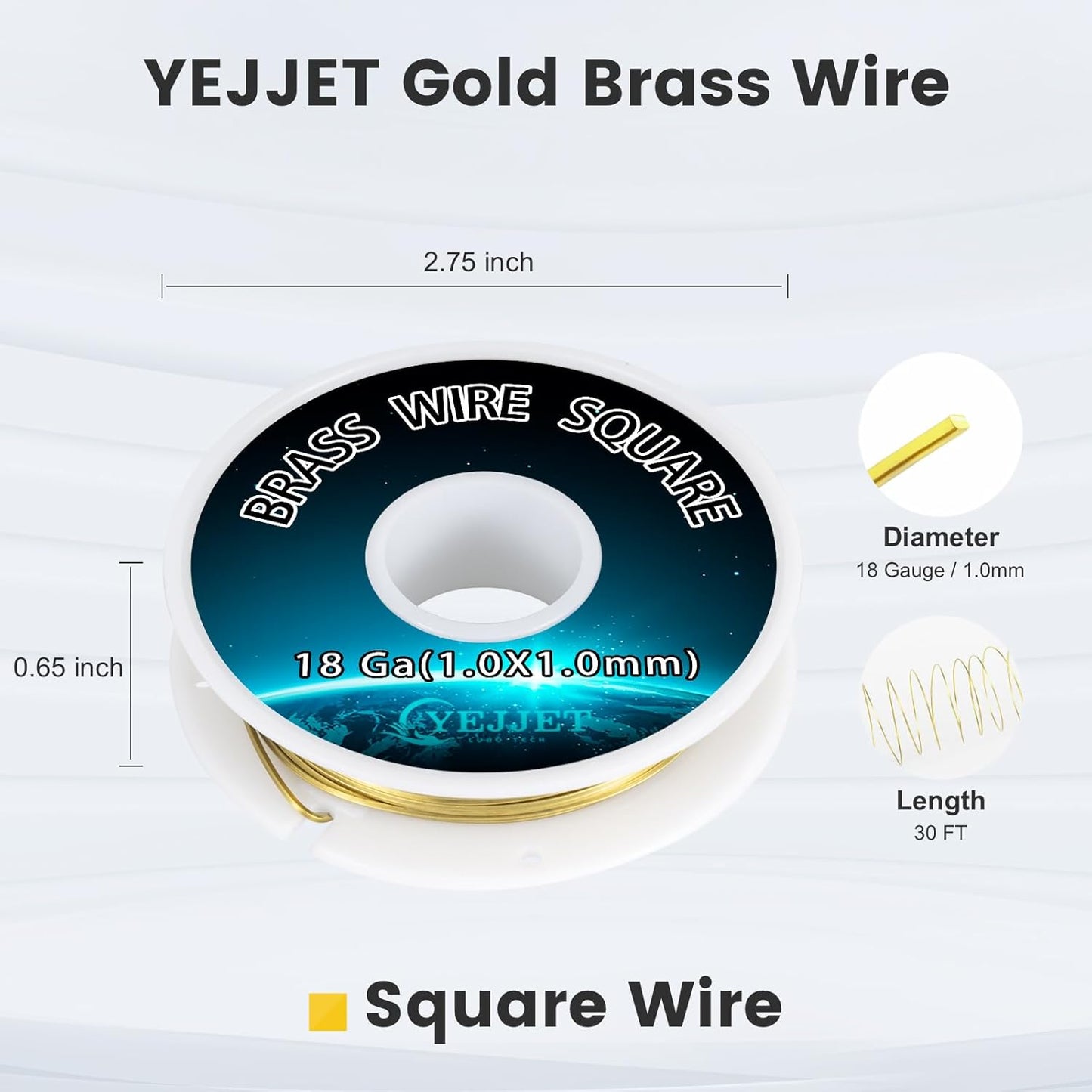 Square Brass Wire 18 Gauge 1.0x1.0mm (30 Feet) - Jewelry Crafting Wire for Metalworking, DIY Projects, Clockmaking
