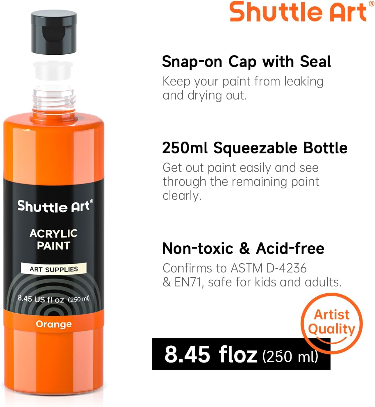 Shuttle Art 12 Colors Acrylic Paint, 250ml/8.45oz Bottles Acrylic Paint Set, Rich Pigments, Bulk Painting Supplies for Artists, Beginners and Kids Painting on Rocks Crafts Canvas Wood