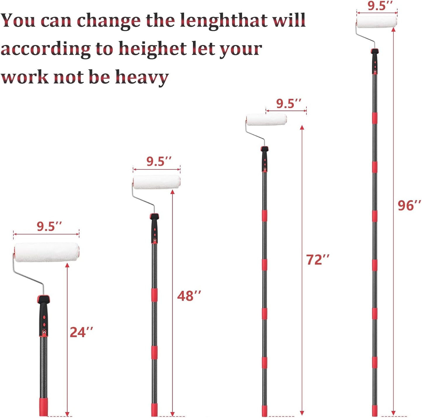 Paint Roller extension pole,48in Brush kit Multi-Function Paint Roller kit cleaner with House Paint Rollers Brush Stainless Steel Pole,Mural Brush for Walls and Ceiling paint roller no drip grey