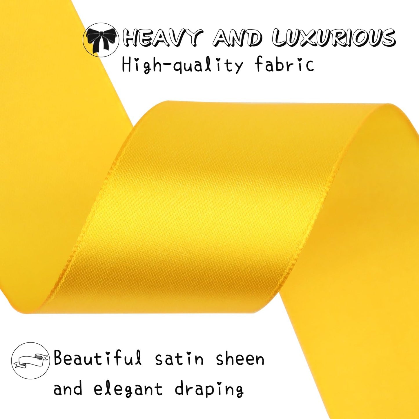 Yellow Solid Satin Ribbon 1-1/2 Inch 25 Yards Solid Polyester Fabric Ribbon for Gift Wrapping Wedding Christmas Baby Shower Birthday Party Decoration Handmade Immortal Flower Craft
