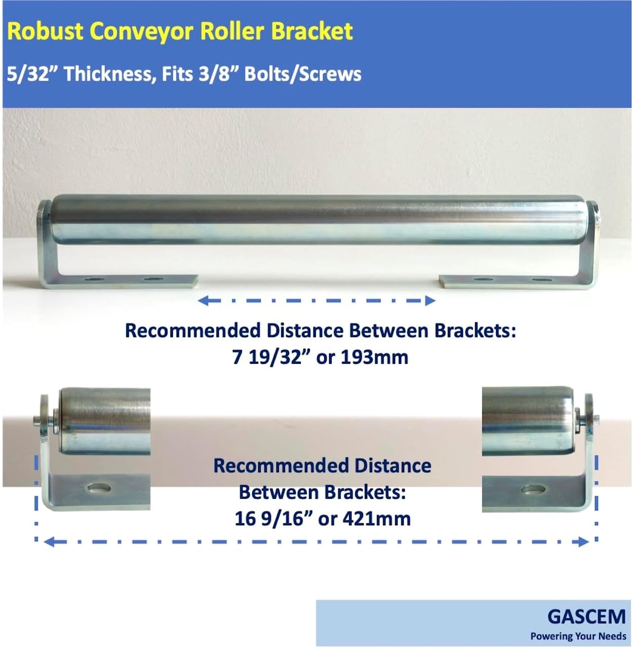 Long Roller with Bracket Set | 16" Length, 1.5" Diameter | Galvanized Steel | Versatile Support for Roller Stands, Woodworking, and Conveyors | Pack of 2