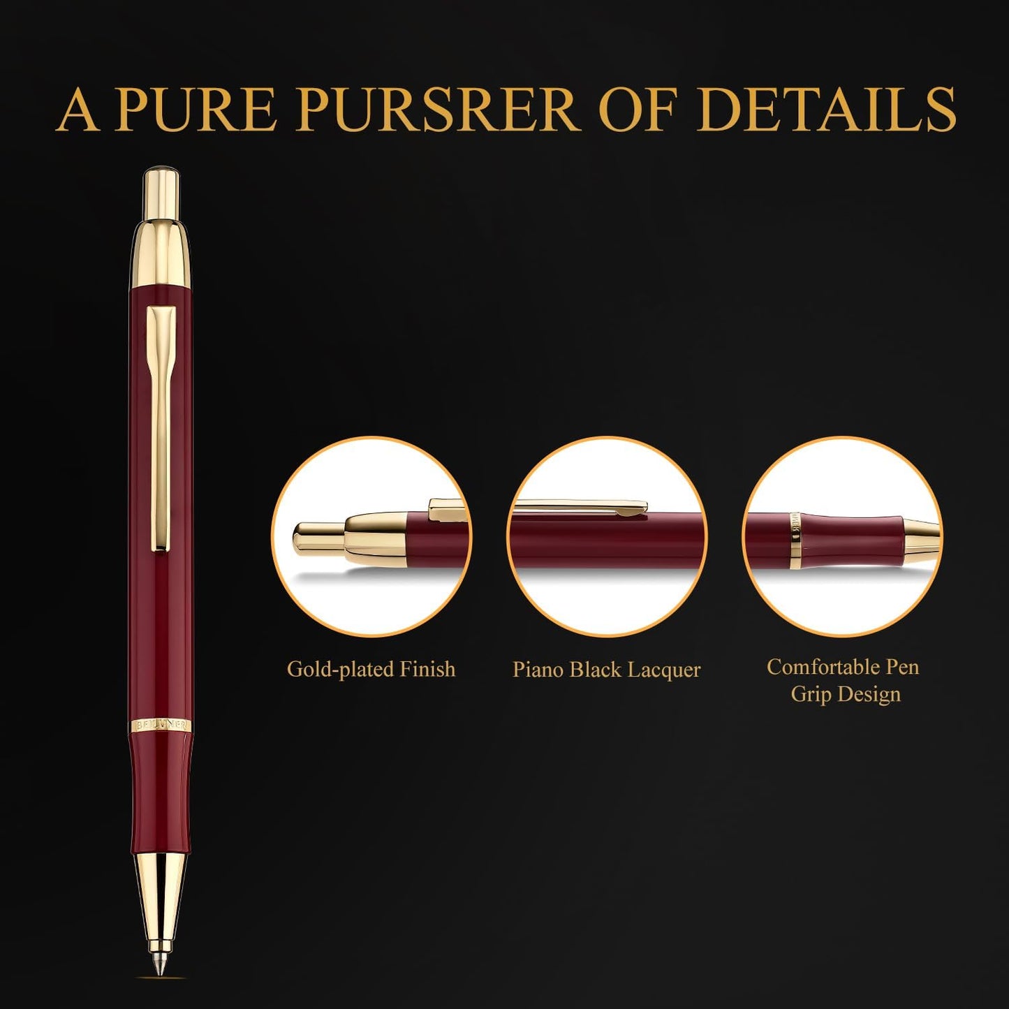 BEILUNER Luxury Gel Pen with 24K Gold Electroplating Finish, Red Piano Lacquer, Luxury Grade Craftsmanship, Best Gel Pen Gift Set for Men and Women