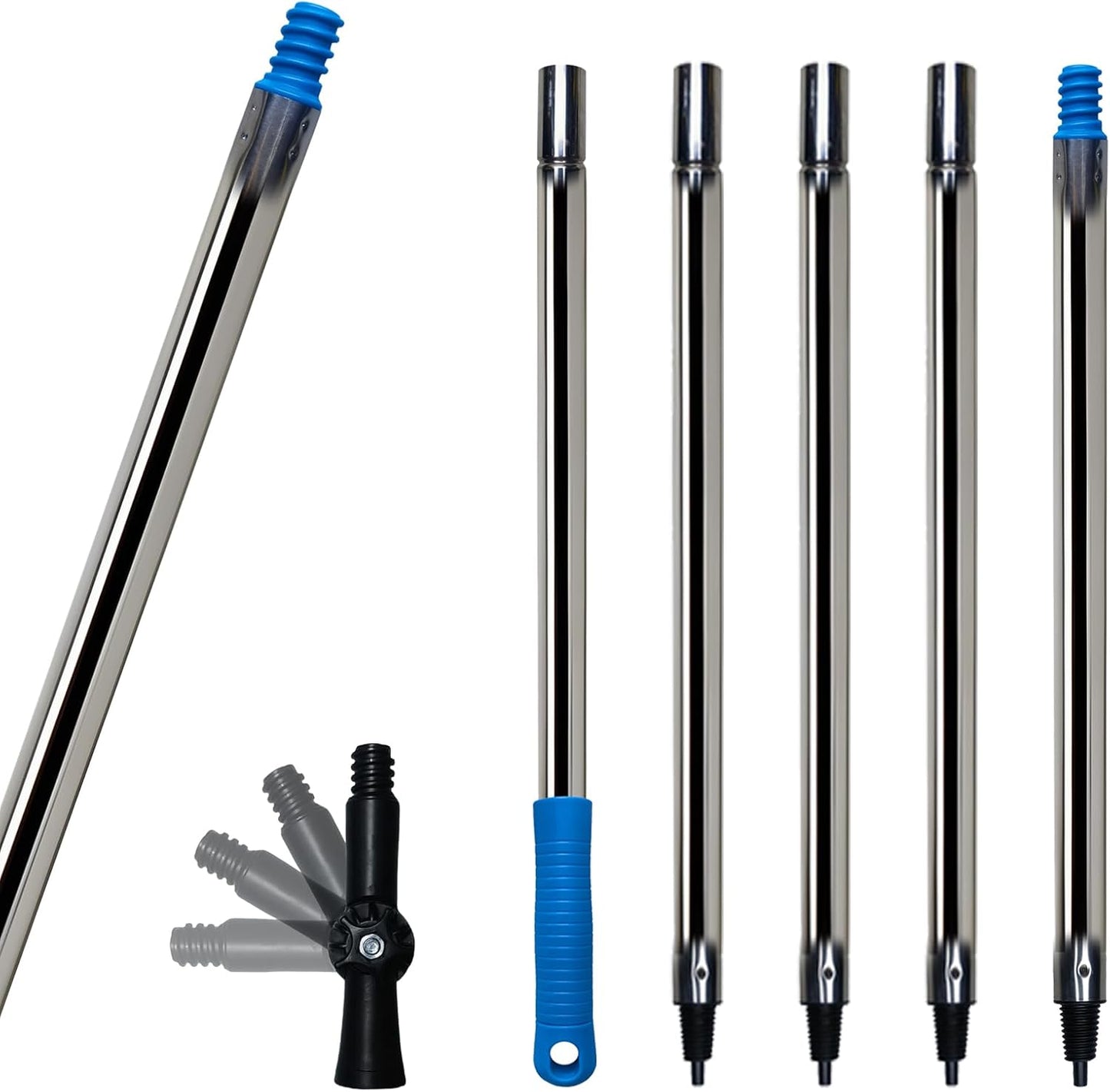 6.5 Ft Extension Pole + Joint Angle Adaptor, Paint Roller Stainless-Steel Threaded Splicing Extension Poles for Hand Drywall Sander Wall Cleaning and Polishing Paint Roller Brushes (6.5 Feet)