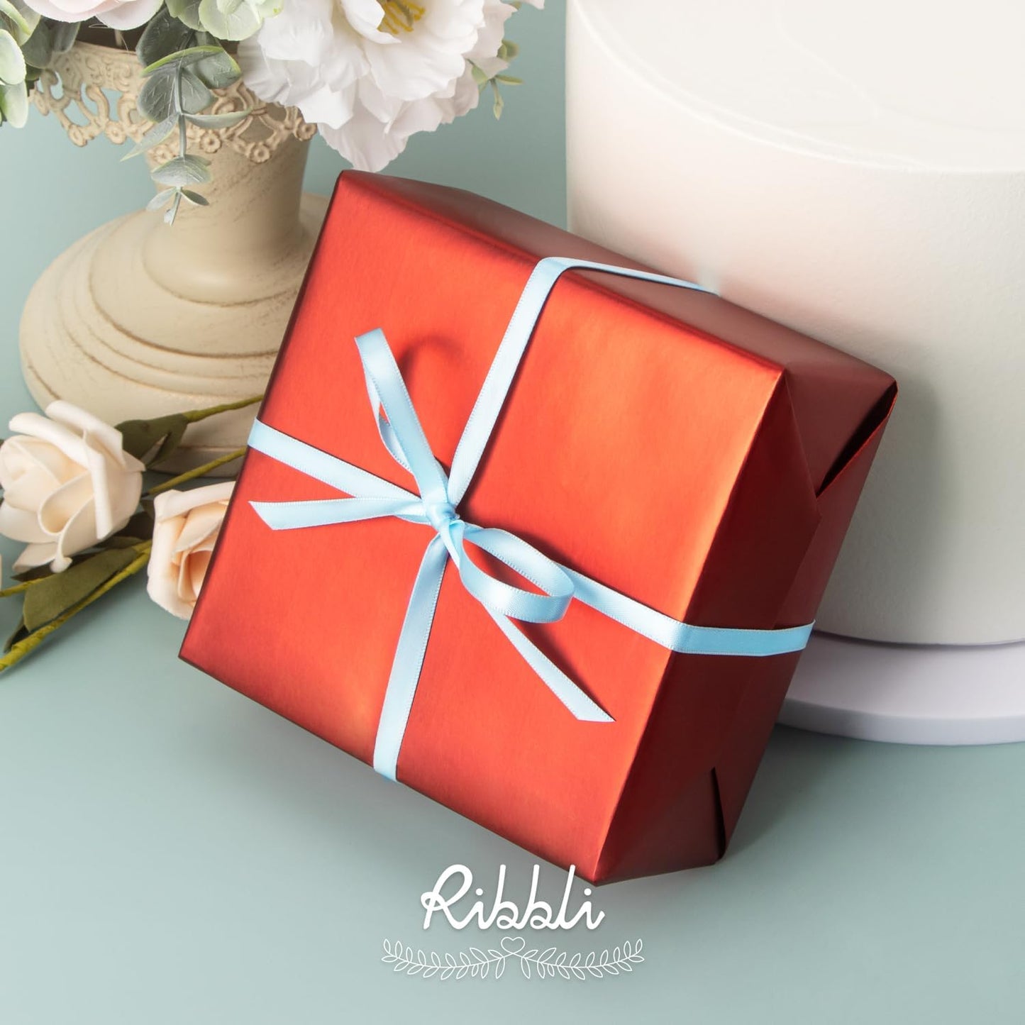 Ribbli Light Blue Satin Ribbon,Double Faced Satin 1/4 inch x Continuous 50 Yards,Light Blue Ribbon Use for Bows Bouquet,Gift Wrapping,Wedding Decoration,Floral Arrangement