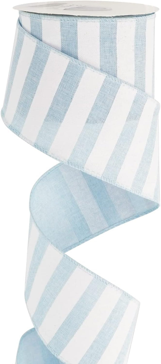 MEEDEE Blue White Stripe Ribbon 2.5 Inch Light Blue Wired Ribbon for Baby Boy Wreath, Baby Shower Elephant Wreath Diaper Cake Supplies, 10 Yards