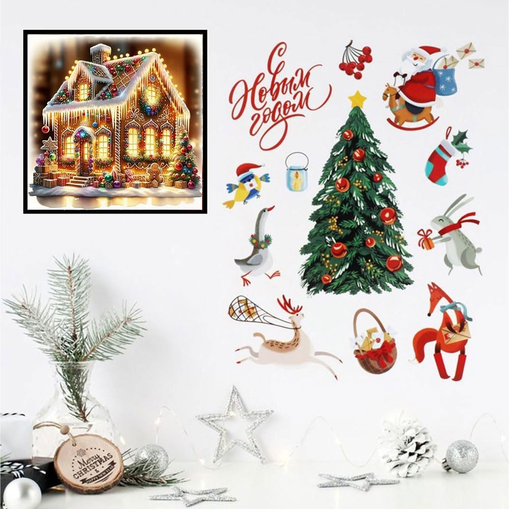 Christmas Stamped Cross Stitch Kits - Christmas House Counted Cross Stitch Kits for Beginners Adults Needlepoint Cross-Stitch Patterns Dimensions Needlecrafts Embroidery Kits Arts and Crafts