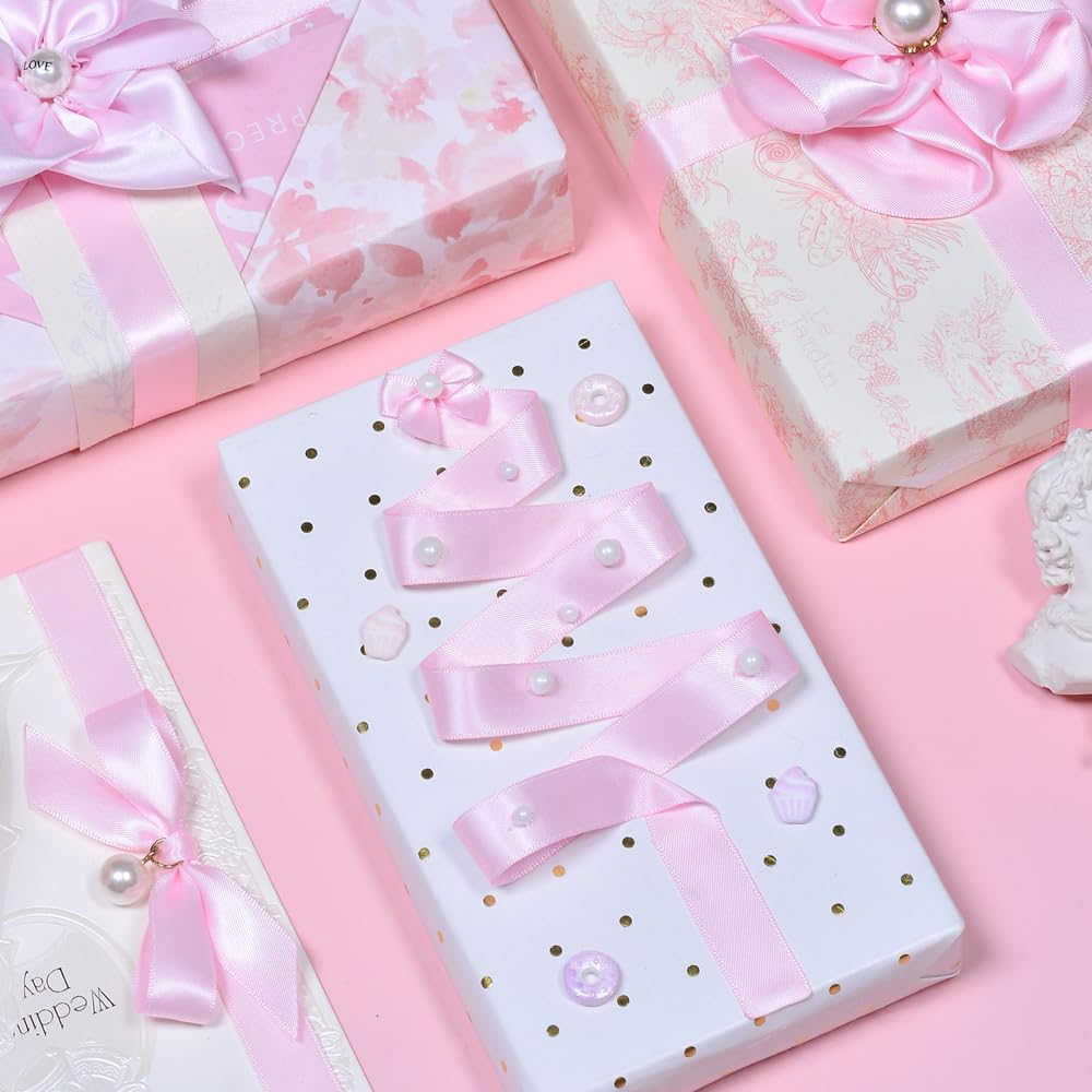 YAMA Light Pink Double Face Satin Ribbon 5/8 Inch 25 Yards Baby Pink Ribbon for Gift Package Wrapping,Floral Design,Hair Bow Clip Making,Crafting,Sewing,Wedding Decor
