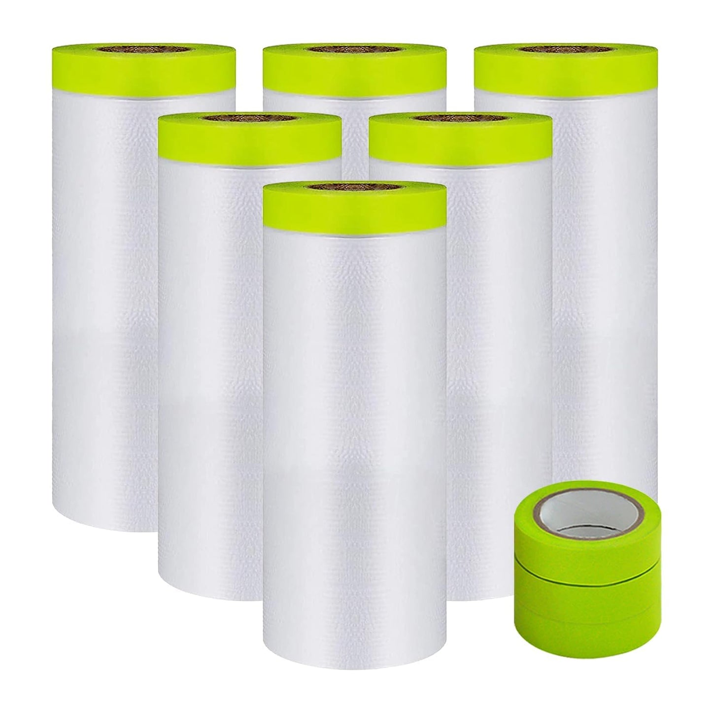 Pre-Taped Masking Film-55inx65ft Tape and Drape Painters Paper Rolls, Plastic Painting Film for Automotive Painting Covering （Masking Film:6rolls,Tape:3rolls）