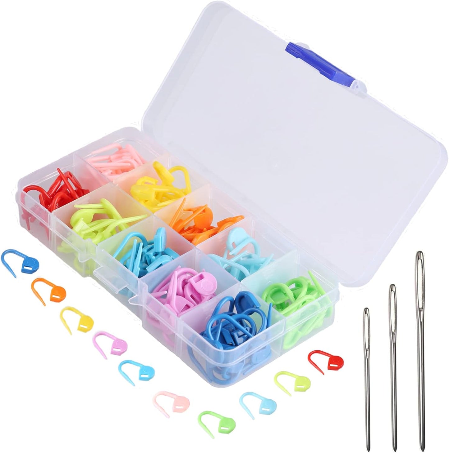 JOSDIOX 150 Pieces Knitting Crochet Locking Stitch Markers and 3 Big Eye Needles Stitch Needle Clip Counter 10 Colors (Color Ship Randomly)
