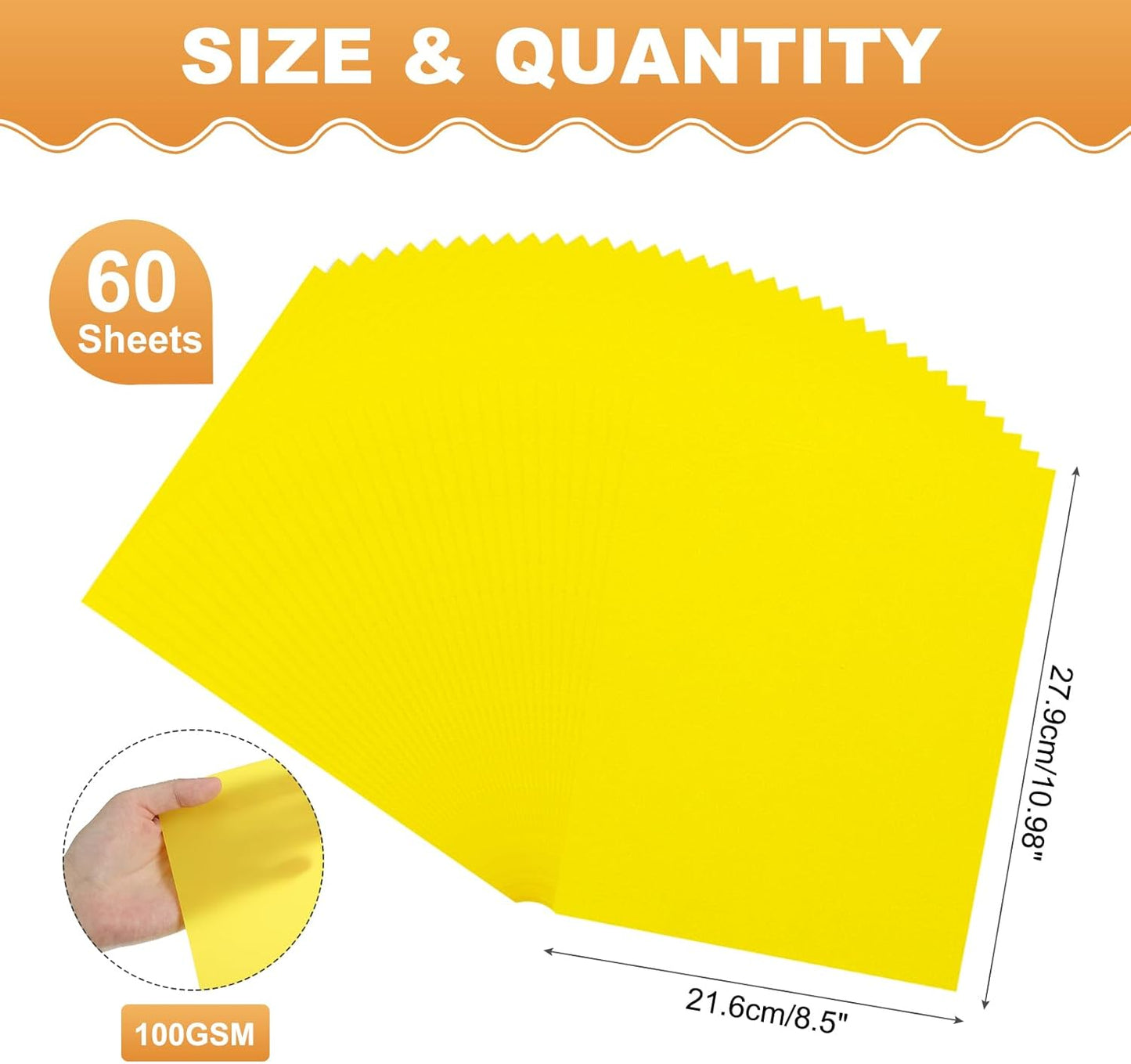MECCANIXITY 60 Sheet Colored Vellum Paper 8.5" x 11", 100gsm Translucent Printable Vellum Sheets for Printing Wedding Invitations Inkjet Laser Printer, Yellow