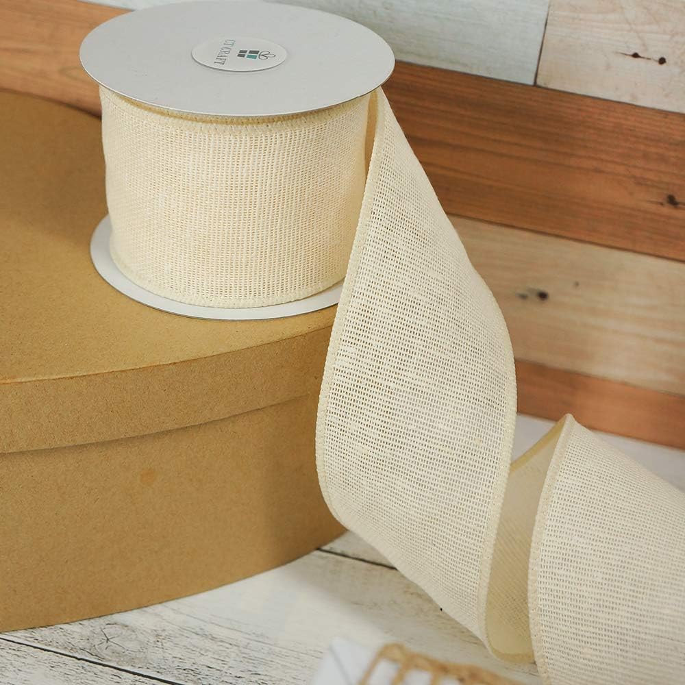 CT CRAFT LLC Ivory Canvas Wired Ribbon 2.5 Inch x 10 Yards for Christmas Home Decor Tree Topper Bow Gift Wrapping DIY Crafts Wreath Garland Easter Holiday