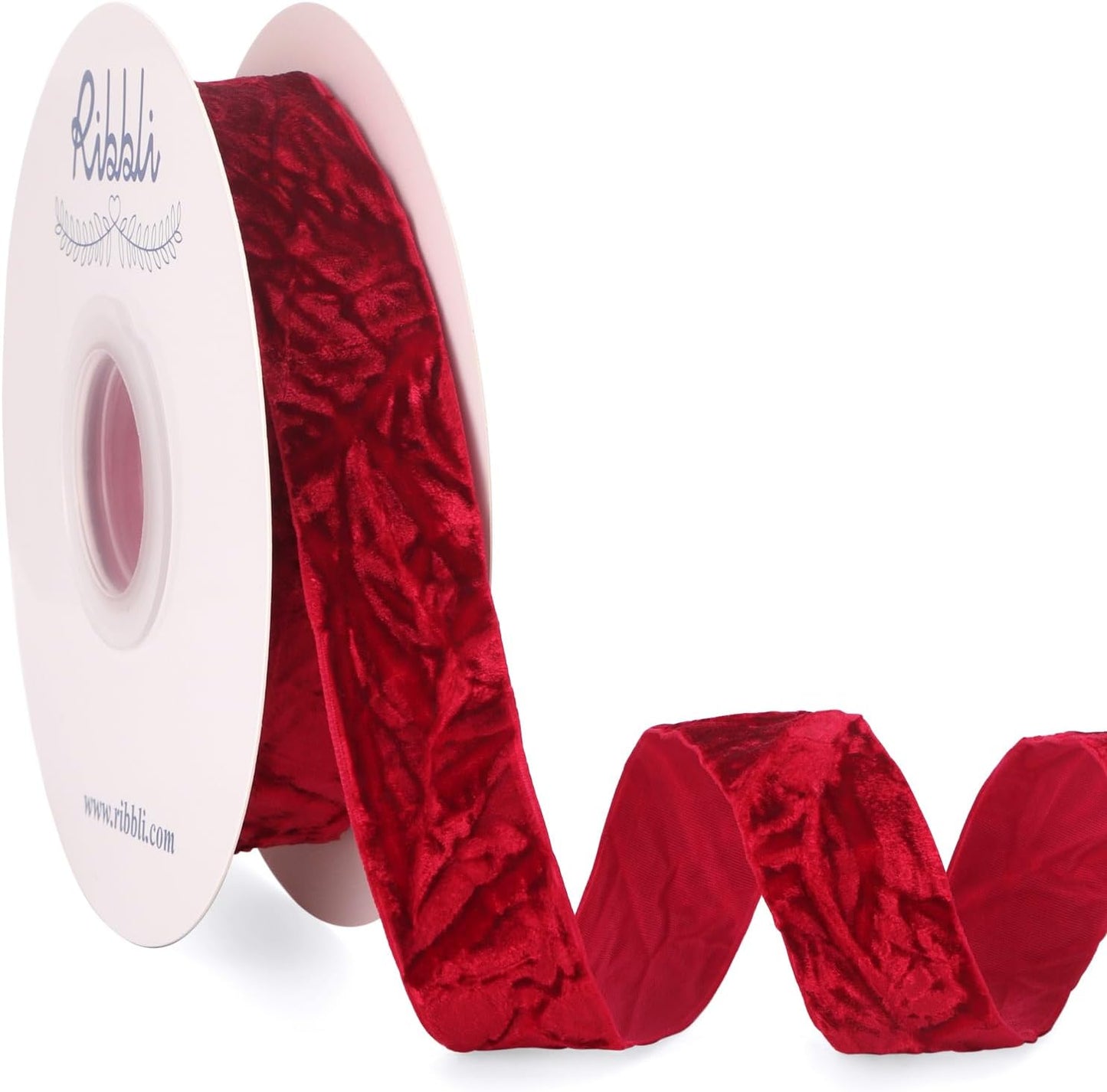 Ribbli Dark Red Velvet Ribbon 1 Inches Luxury Crinkled Red Christmas Ribbon for Gift Wrapping Crafts Home Decor-Continuous 10 Yard