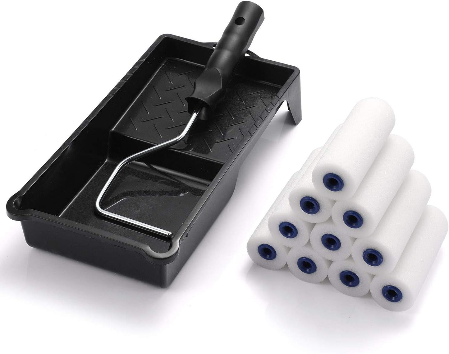 Foam Paint Roller, Roller Frame with 4-Inch Mini Paint Roller Cover Refills with Foam-Covered Ends, High-Density Foam Paint Tray Set for Room Home Repair Mini Paint Kits(12 Piece)