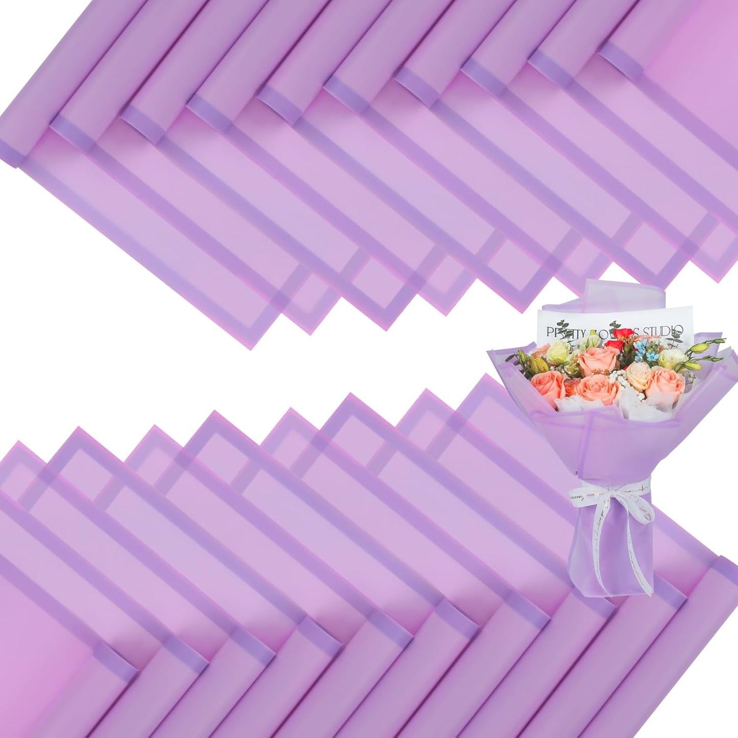 FUHITIM 20 Sheets Flower Wrapping Paper - Waterproof Floral Bouquet Packaging Paper for DIY Crafts，Florist Supplies Packaging Paper for Wedding Birthday Gift (Translucent Lilac Purple)